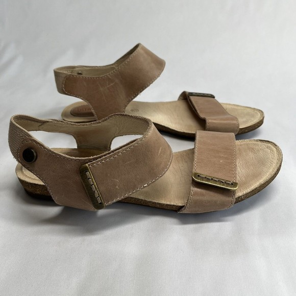 Bussola Maynila Women's Beige Leather Sandals Size 40 US 9 Flats Cork Tan Straps - Picture 4 of 14